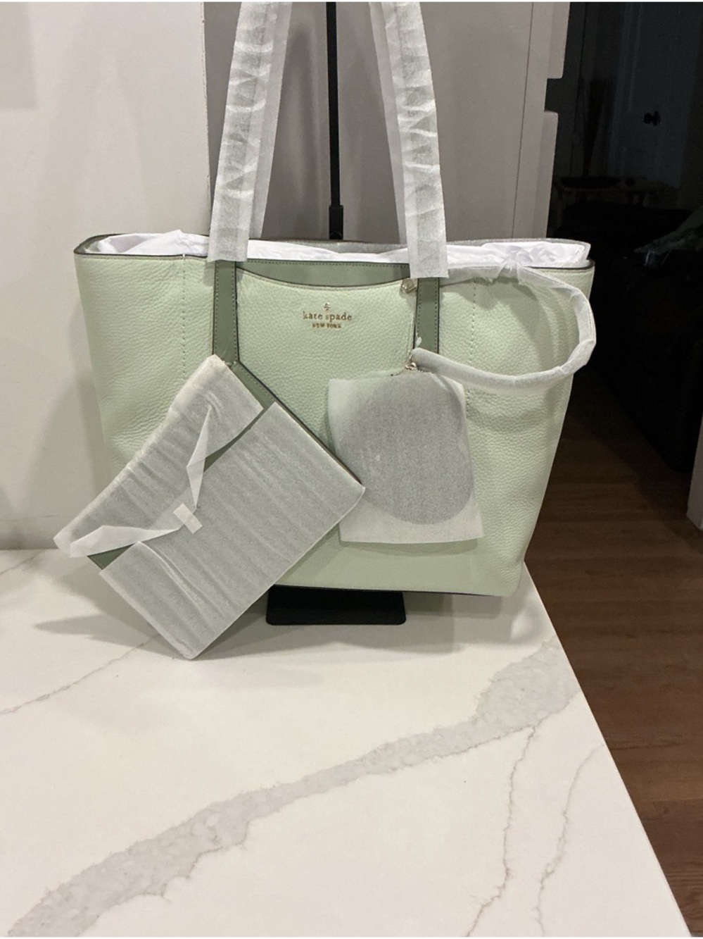 kate spade pastel mint pebble leather tote
